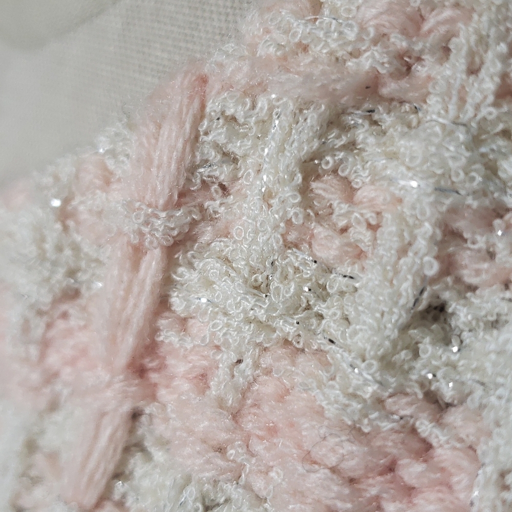 Anthropologie Tweed Sweater Tee • Fringe Pockets • Cream Pink Plaid Knit Top M - Picture 10 of 12